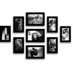 Pictik MDF Photo Frames Set with Glass – Black (9 Frames) | Wall Mount | Rectangular | 5x7 Inches (3) & 4x6 Inches (6) | Home & Office Décor