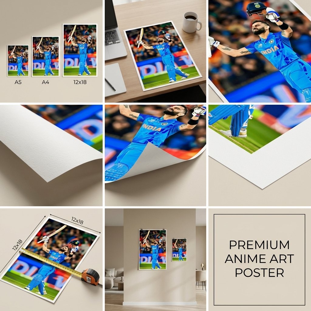 freepik__create-a-premium-ecommerce-poster-product-showcase__76328 Virat Kohli Cricket Poster | King Kohli India Wall Art | Pictik™ - Image 1